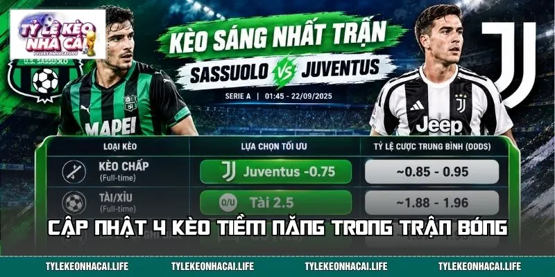 Cập nhật 4 kèo tiềm năng trong trận bóng